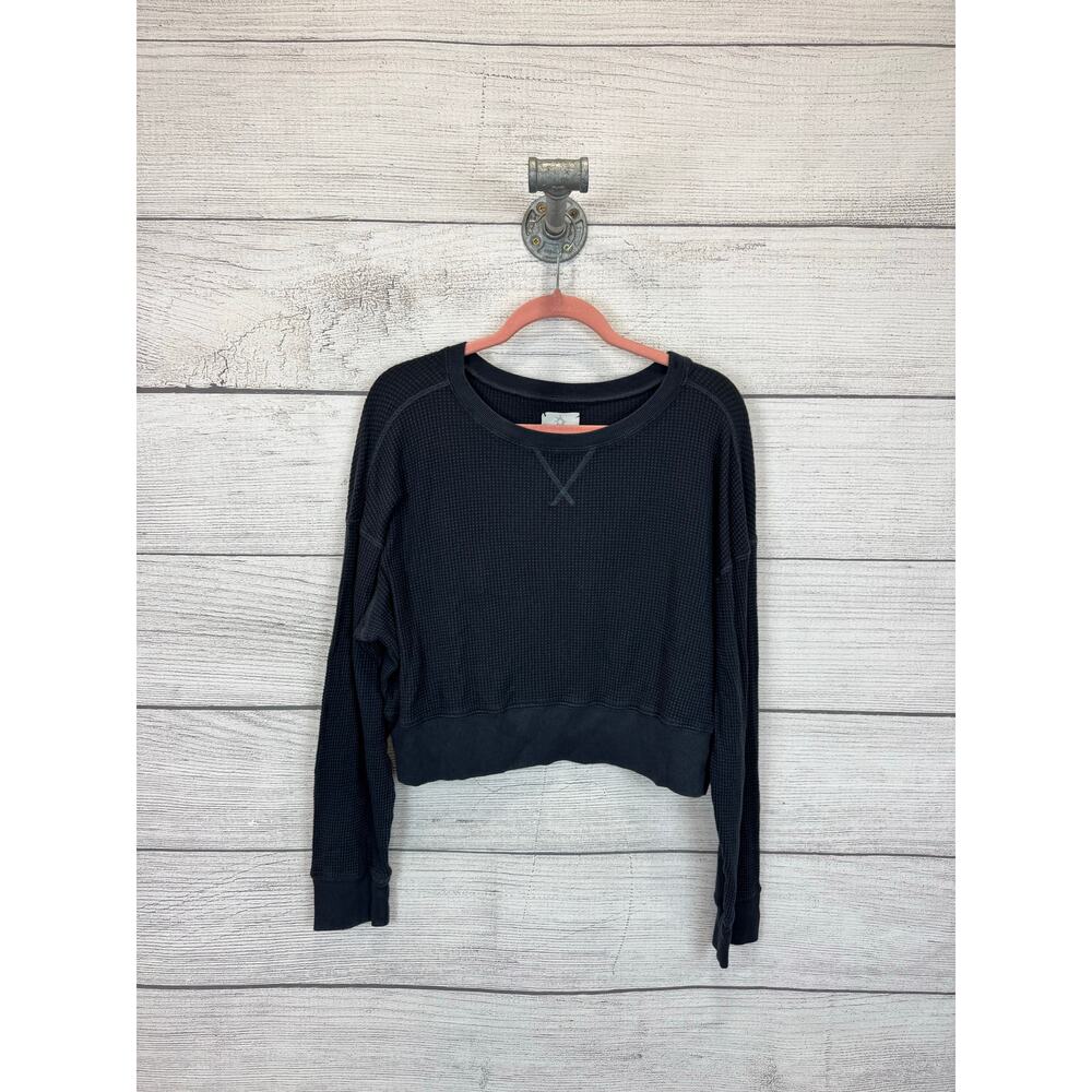 Aerie Offline Women's Dark Gray Waffle Knit Long Sleeve Sweatshirt Size Medium